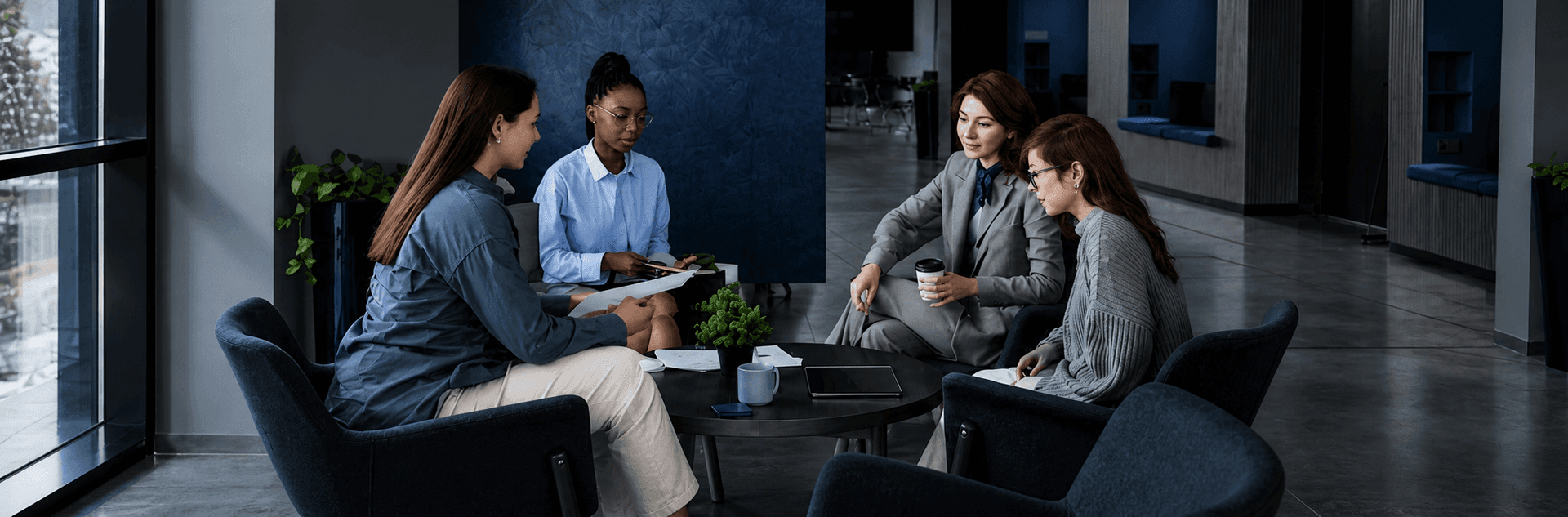 Team collaborating in a modern workspace